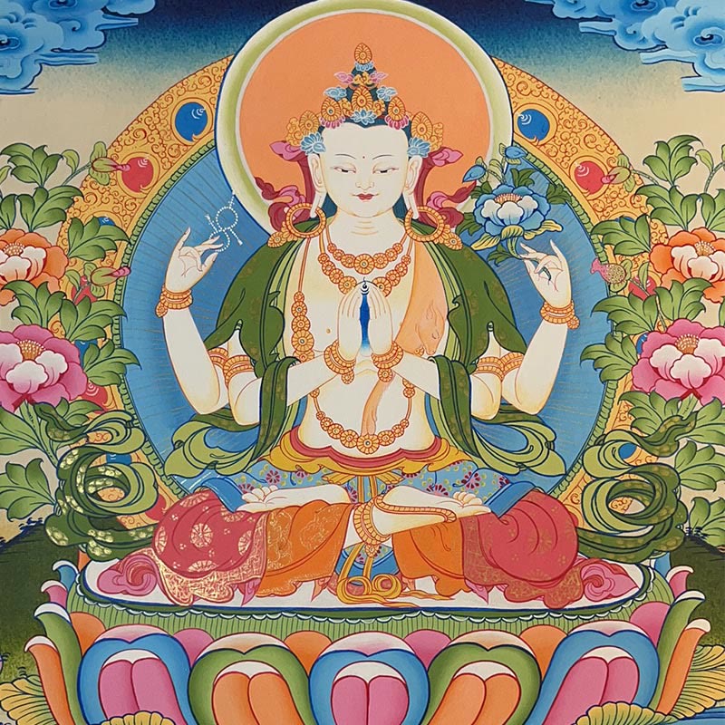 Pintura Thangka tibetana con Buddha Stones , amarillo, Dios de la Riqueza, Tara Avalokitesvara verde, decoración hecha a mano, caja ciega (estilo aleatorio)