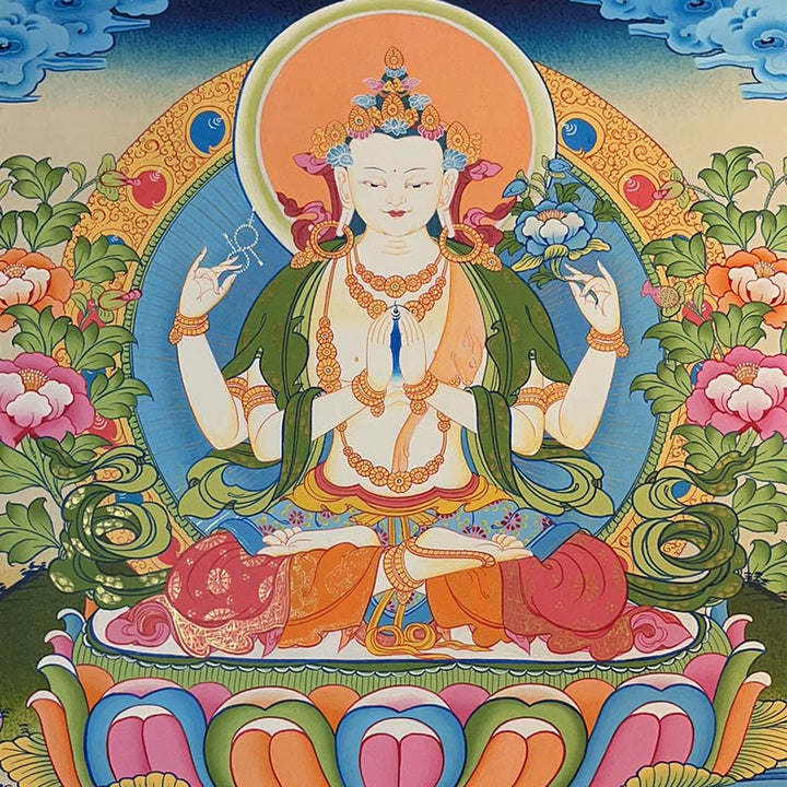 Pintura Thangka tibetana con Buddha Stones , amarillo, Dios de la Riqueza, Tara Avalokitesvara verde, decoración hecha a mano, caja ciega (estilo aleatorio)