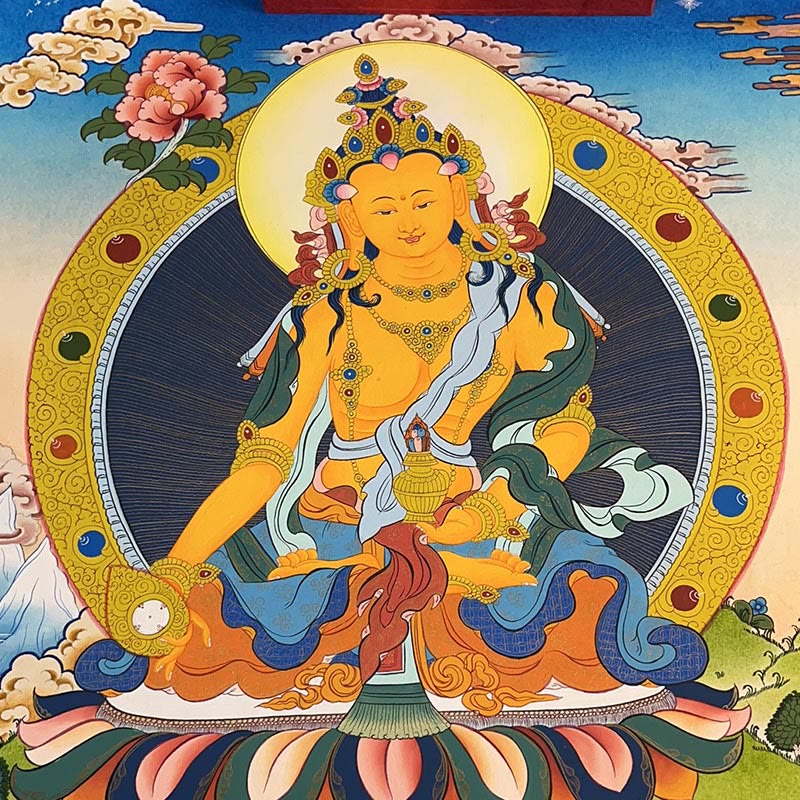 Pintura Thangka tibetana con Buddha Stones , amarillo, Dios de la Riqueza, Tara Avalokitesvara verde, decoración hecha a mano, caja ciega (estilo aleatorio)
