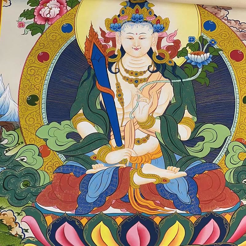 Pintura Thangka tibetana con Buddha Stones , amarillo, Dios de la Riqueza, Tara Avalokitesvara verde, decoración hecha a mano, caja ciega (estilo aleatorio)