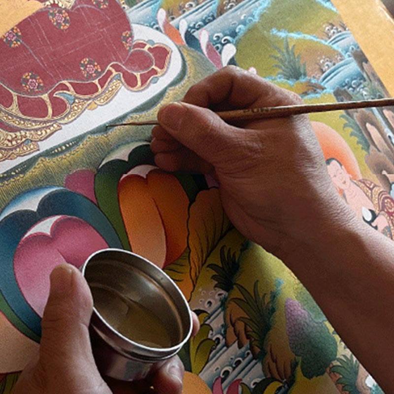 Pintura Thangka tibetana con Buddha Stones , amarillo, Dios de la Riqueza, Tara Avalokitesvara verde, decoración hecha a mano, caja ciega (estilo aleatorio)