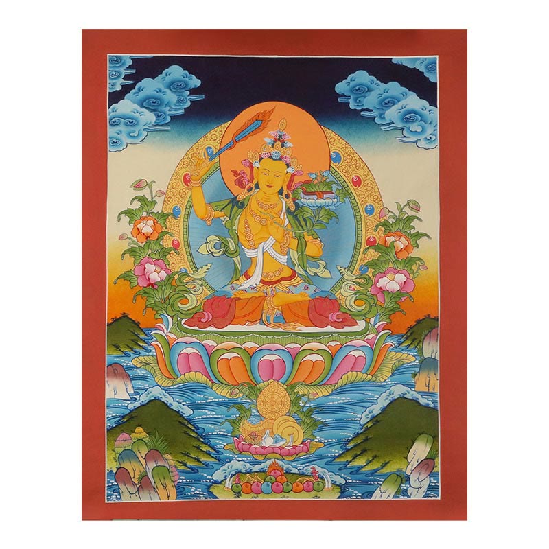 Pintura Thangka tibetana con Buddha Stones , amarillo, Dios de la Riqueza, Tara Avalokitesvara verde, decoración hecha a mano, caja ciega (estilo aleatorio)