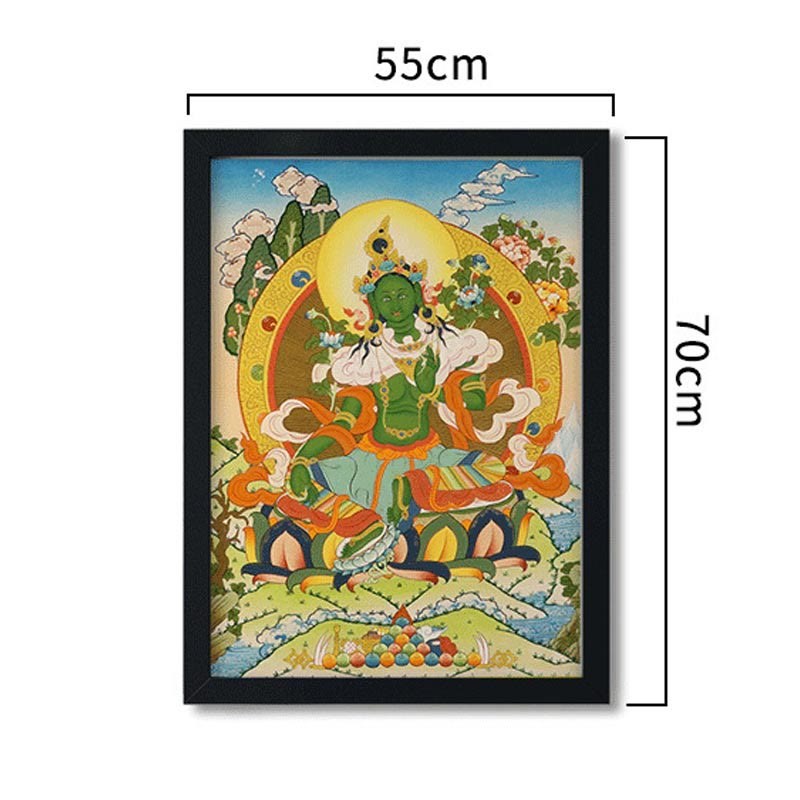 Pintura Thangka tibetana con Buddha Stones , amarillo, Dios de la Riqueza, Tara Avalokitesvara verde, decoración hecha a mano, caja ciega (estilo aleatorio)