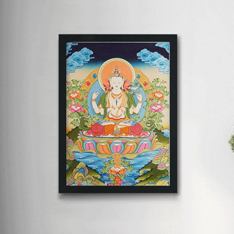 Pintura Thangka tibetana con Buddha Stones , amarillo, Dios de la Riqueza, Tara Avalokitesvara verde, decoración hecha a mano, caja ciega (estilo aleatorio)