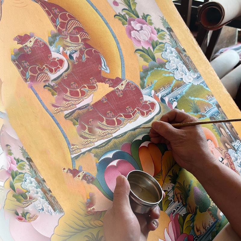 Pintura Thangka tibetana con Buddha Stones , amarillo, Dios de la Riqueza, Tara Avalokitesvara verde, decoración hecha a mano, caja ciega (estilo aleatorio)