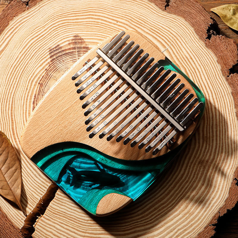 Kalimba Buddha Stones de 17/21 teclas, piano de pulgar de madera de haya, diseño de ballena azul de aguas profundas, piano de dedo portátil