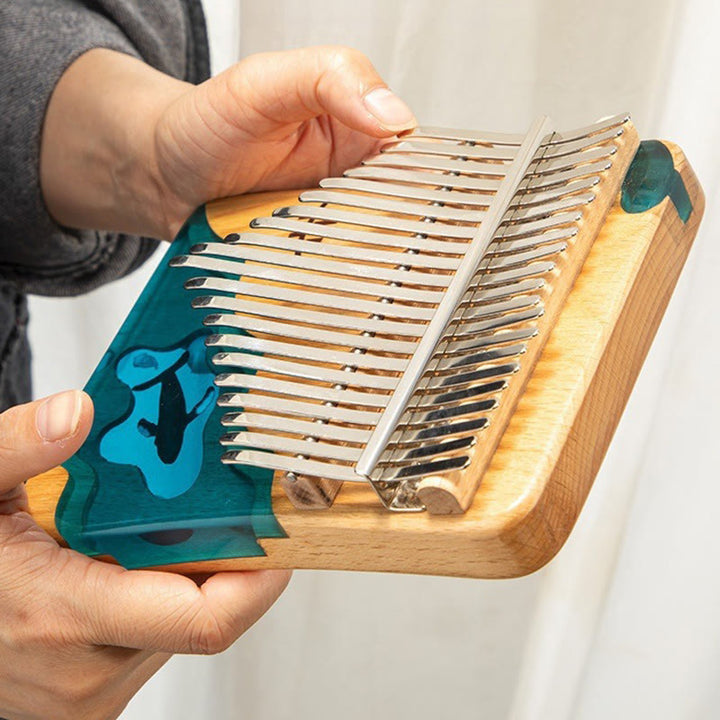 Kalimba Buddha Stones de 17/21 teclas, piano de pulgar de madera de haya, diseño de ballena azul de aguas profundas, piano de dedo portátil