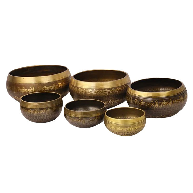 Buddha Stones Juego de cuencos tibetanos artesanales con diseño de escrituras para sanación y meditación. - image 14