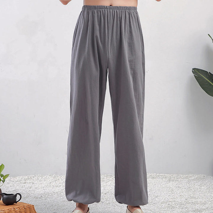Pantalones de práctica de tai chi y qigong unisex de color sólido con cintura elástica y bolsillos , de Buddha Stones, para verano - Hombre gris - 3XL - Equivalente a la 2XL de EE. US./ UK/AU/ EU - image 0