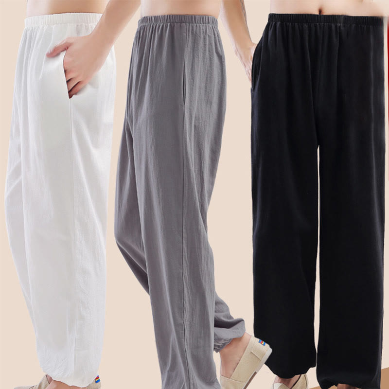 Pantalones de práctica de tai chi y qigong unisex de color sólido con cintura elástica y bolsillos , de Buddha Stones, para verano - image 13
