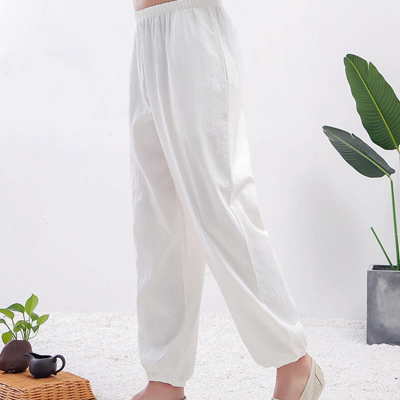 Pantalones de práctica de tai chi y qigong unisex de color sólido con cintura elástica y bolsillos , de Buddha Stones, para verano - mujer blanca - 3XL - Equivalente a la 2XL de EE. US./ UK/AU/ EU - image 3