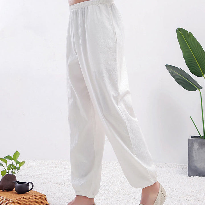 Pantalones de práctica de tai chi y qigong unisex de color sólido con cintura elástica y bolsillos , de Buddha Stones, para verano - mujer blanca - 3XL - Equivalente a la 2XL de EE. US./ UK/AU/ EU - image 3