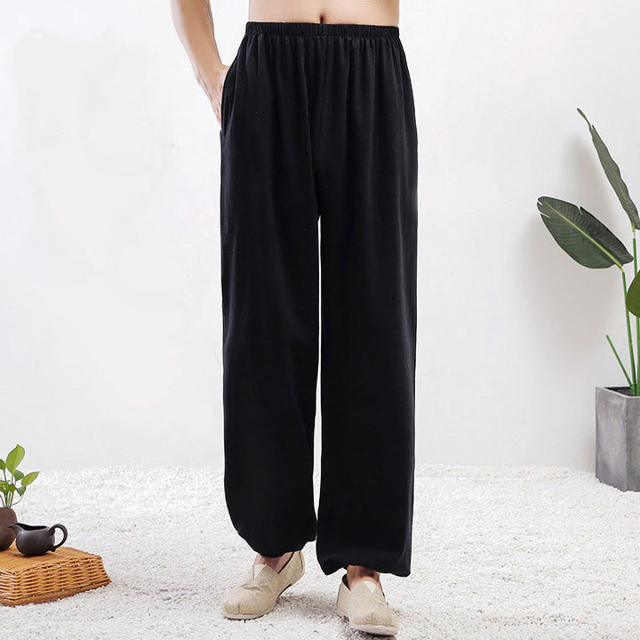 Pantalones de práctica de tai chi y qigong unisex de color sólido con cintura elástica y bolsillos , de Buddha Stones, para verano - Hombre negro - 3XL- APTO PARA US./ UK/AU/ EU- 2XL - image 11