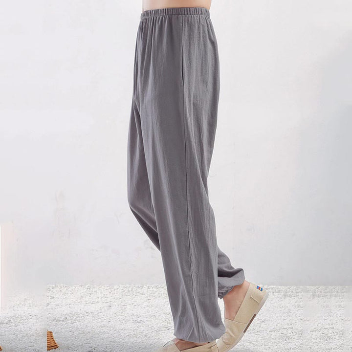 Pantalones de práctica de tai chi y qigong unisex de color sólido con cintura elástica y bolsillos , de Buddha Stones, para verano - Hembra gris - 3XL- APTO PARA US. UK/ AU/UE - 2XL - image 1
