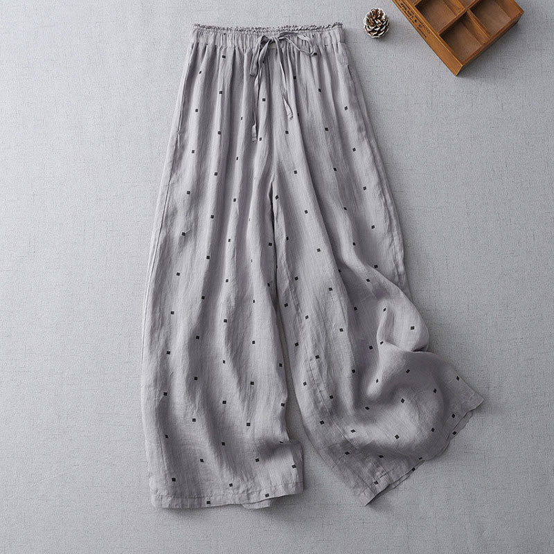 Pantalones anchos de lino y algodón para mujer con diseño de lunares de verano y bolsillos. - Gris oscuro - US8-10，UK/AU12-14，EU40-42 (2XL) - image 0