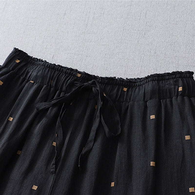 Pantalones anchos de lino y algodón para mujer con diseño de lunares de verano y bolsillos. - image 10