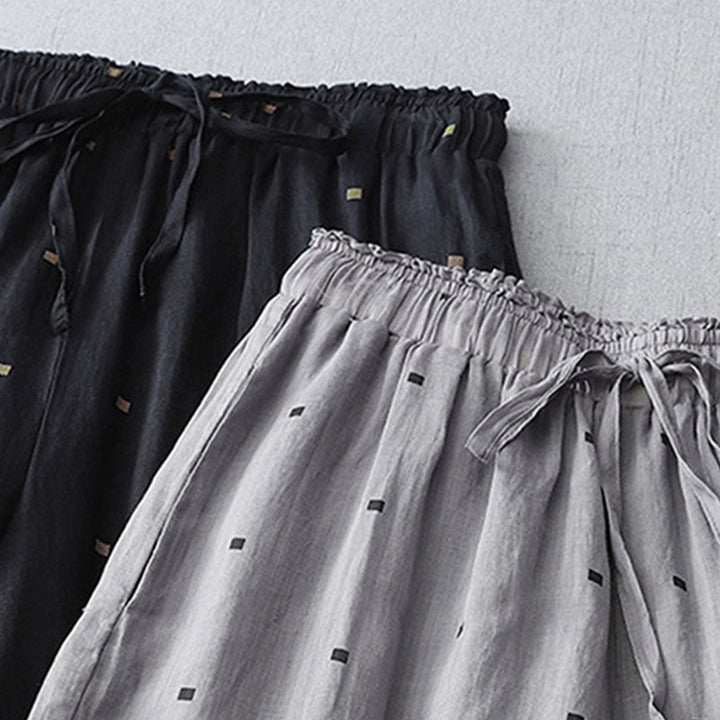 Pantalones anchos de lino y algodón para mujer con diseño de lunares de verano y bolsillos. - image 15