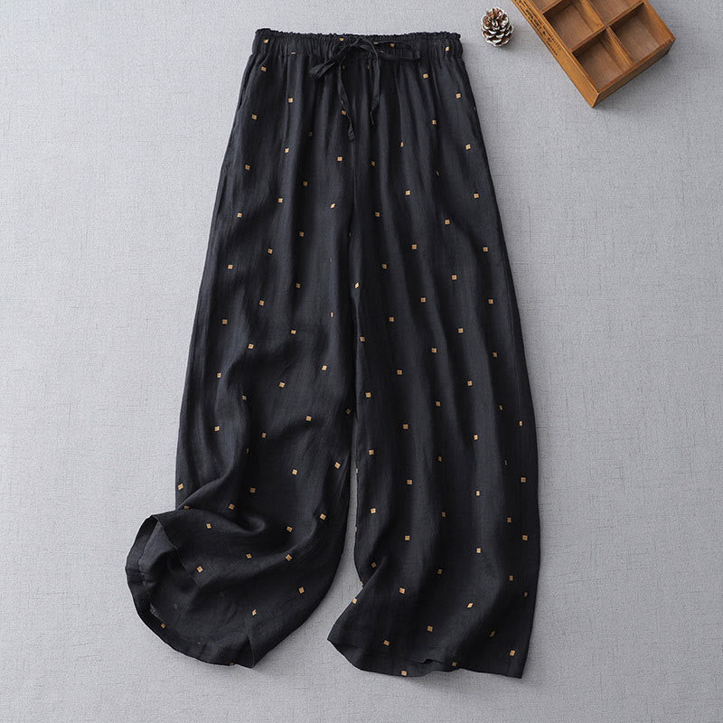 Pantalones anchos de lino y algodón para mujer con diseño de lunares de verano y bolsillos. - Negro - US8-10，UK/AU12-14，EU40-42 (2XL) - image 9