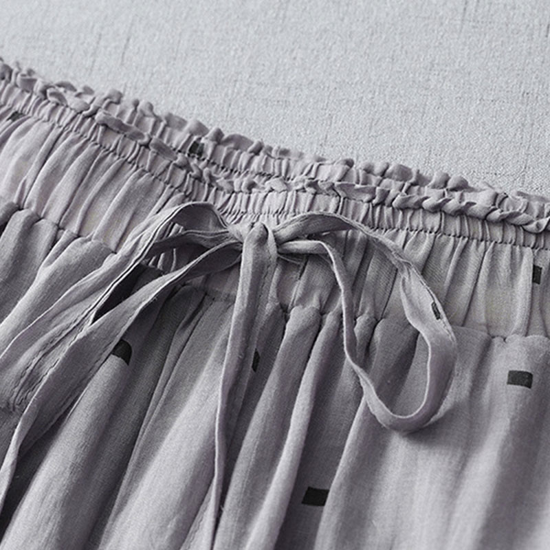 Pantalones anchos de lino y algodón para mujer con diseño de lunares de verano y bolsillos. - image 2