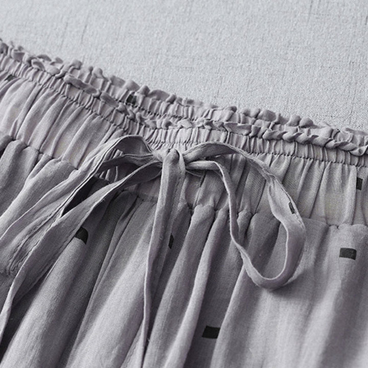 Pantalones anchos de lino y algodón para mujer con diseño de lunares de verano y bolsillos. - image 2