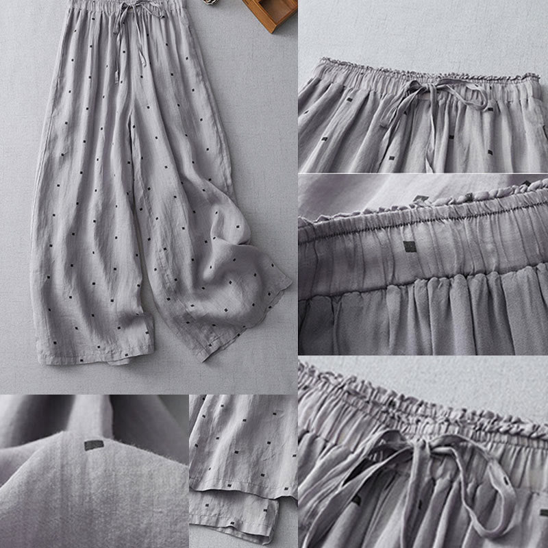 Pantalones anchos de lino y algodón para mujer con diseño de lunares de verano y bolsillos. - image 8