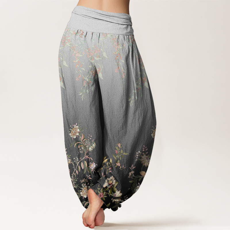 Pantalones Buddha Stones de cintura elástica para mujer, de algodón, estilo casual, con degradado de flores y hojas delicadas. - image 6