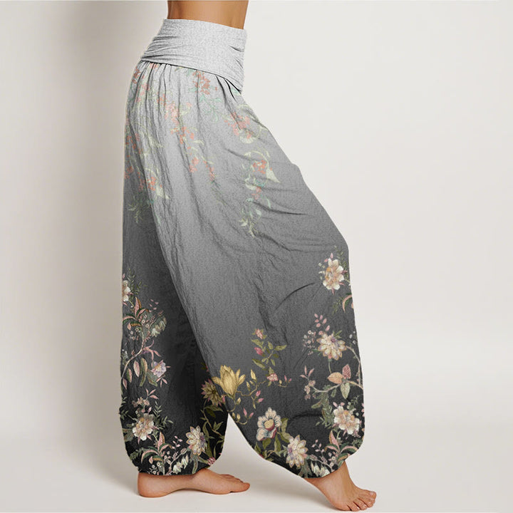 Pantalones Buddha Stones de cintura elástica para mujer, de algodón, estilo casual, con degradado de flores y hojas delicadas. - image 5