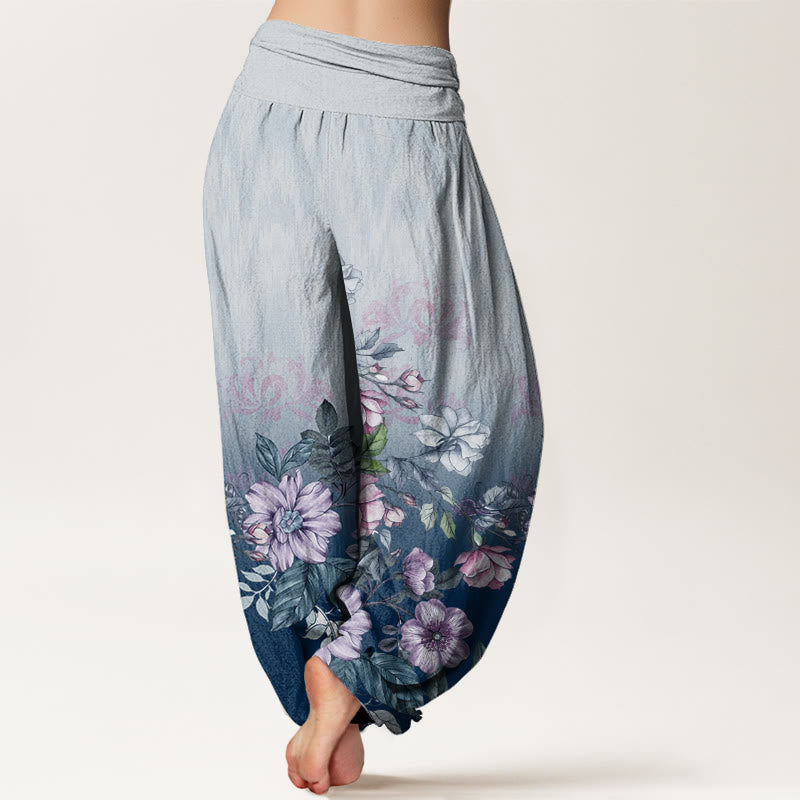 Pantalones bombachos de mujer con cintura elástica, estampado degradado de pétalos y hojas de algodón con Buddha Stones - image 6