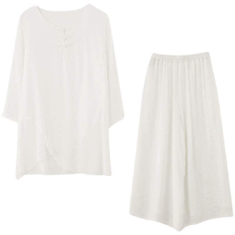 Conjunto de 2 piezas de camisa y pantalones de manga larga con diseño de rana china y botones de Buddha Stones, de algodón y lino, para meditación, zen y tai chi, para mujer. - image 21