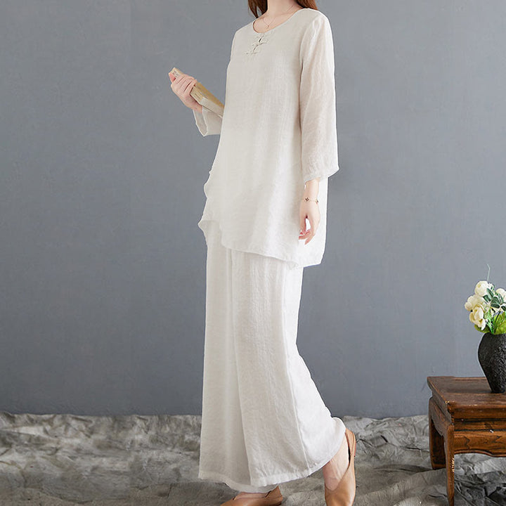 Conjunto de 2 piezas de camisa y pantalones de manga larga con diseño de rana china y botones de Buddha Stones, de algodón y lino, para meditación, zen y tai chi, para mujer. - image 5