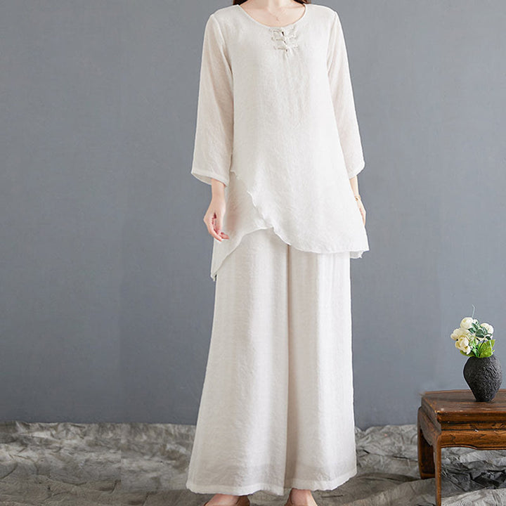 Conjunto de 2 piezas de camisa y pantalones de manga larga con diseño de rana china y botones de Buddha Stones, de algodón y lino, para meditación, zen y tai chi, para mujer.
