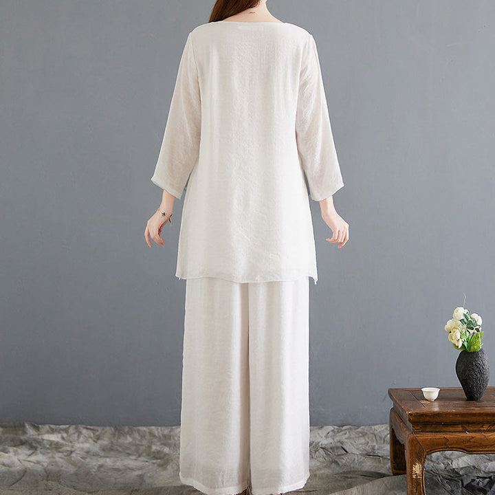 Conjunto de 2 piezas de camisa y pantalones de manga larga con diseño de rana china y botones de Buddha Stones, de algodón y lino, para meditación, zen y tai chi, para mujer.