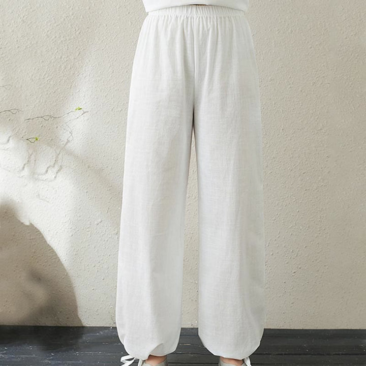 Conjunto de 2 piezas de camisa de manga larga con cuello alto y botones de rana de color liso con Buddha Stones y pantalones de cintura elástica para meditación, tai chi y zen para mujer