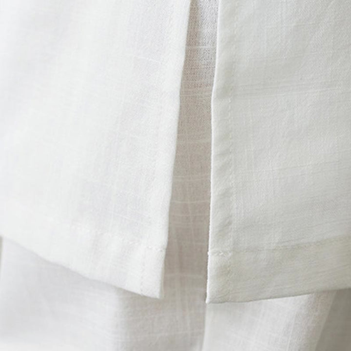 Conjunto de 2 piezas de camisa de manga larga con cuello alto y botones de rana de color liso con Buddha Stones y pantalones de cintura elástica para meditación, tai chi y zen para mujer