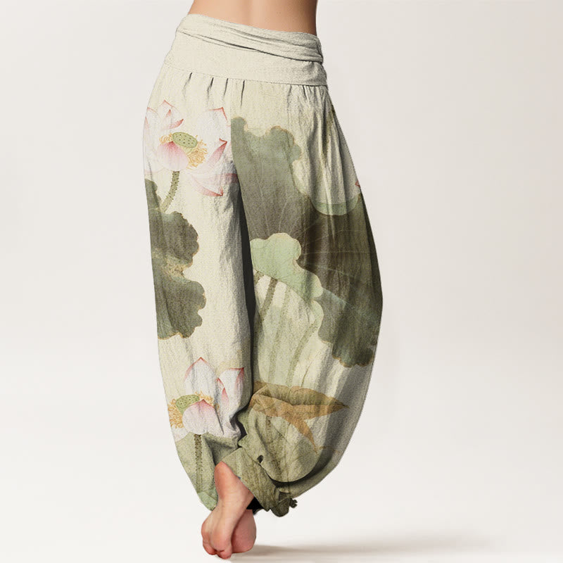 Pantalones harén de cintura elástica para mujer con estampado de pétalos de loto y Buddha Stones - image 7