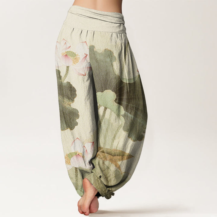 Pantalones harén de cintura elástica para mujer con estampado de pétalos de loto y Buddha Stones - image 7