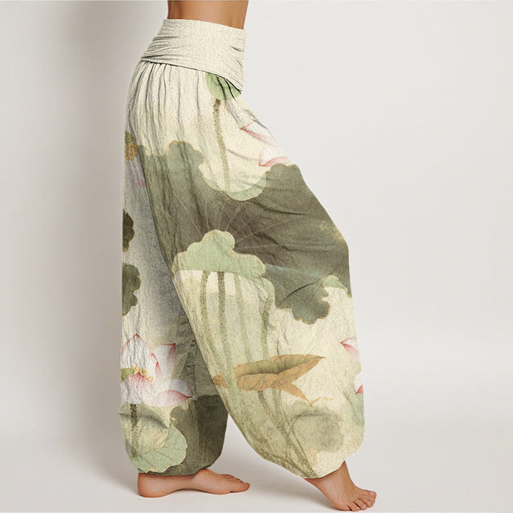 Pantalones harén de cintura elástica para mujer con estampado de pétalos de loto y Buddha Stones - image 6