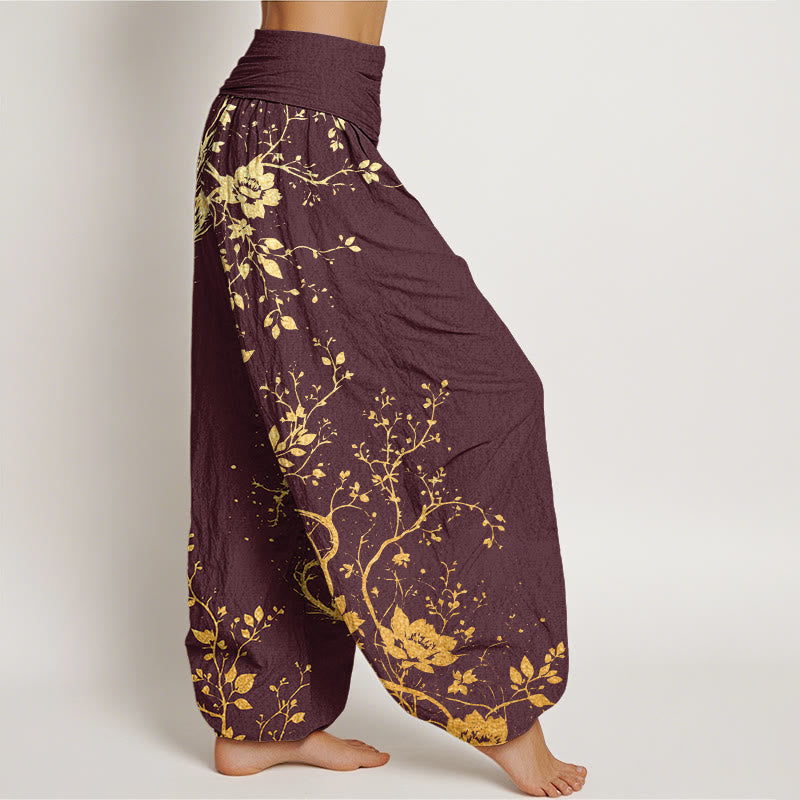 Pantalones bombachos de cintura elástica para mujer, de algodón, estilo casual, con estampado de hojas, flores y dragones, con Buddha Stones. - image 5