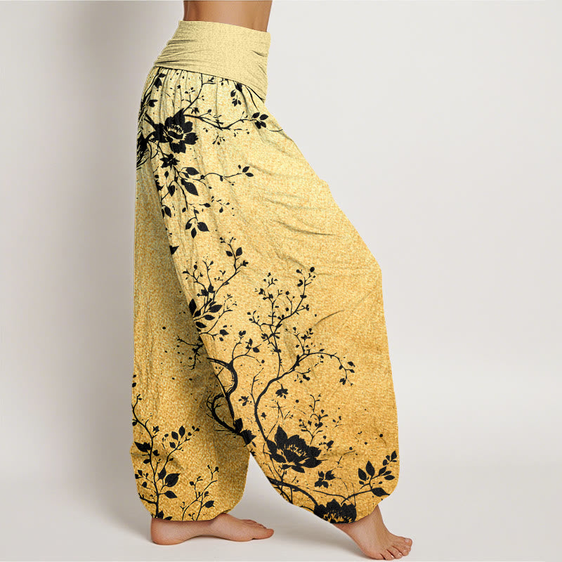 Pantalones bombachos de cintura elástica para mujer, de algodón, estilo casual, con estampado de hojas, flores y dragones, con Buddha Stones. - image 8