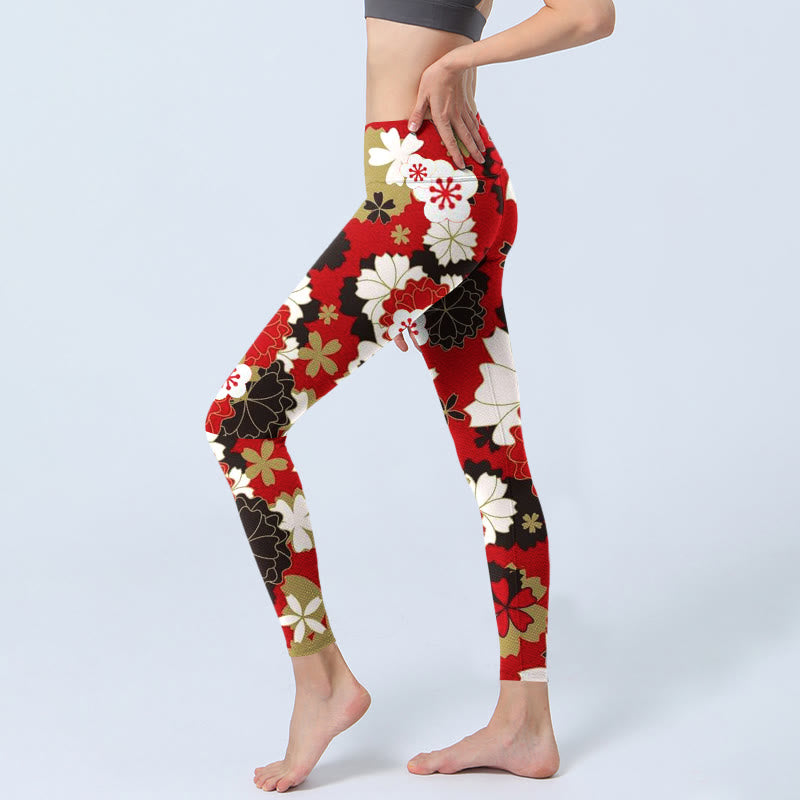 Leggings de yoga para mujer con estampado de pétalos de flor de cerezo y Buddha Stones - image 3