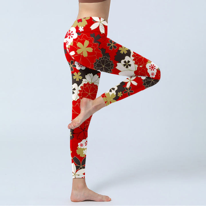 Leggings de yoga para mujer con estampado de pétalos de flor de cerezo y Buddha Stones - image 4