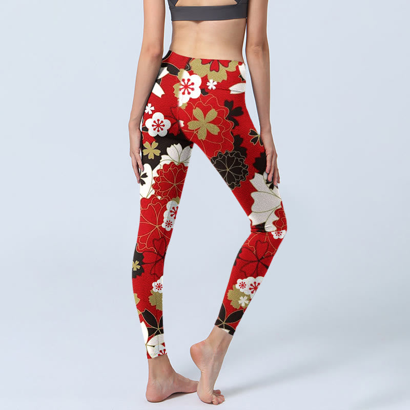 Leggings de yoga para mujer con estampado de pétalos de flor de cerezo y Buddha Stones - image 3