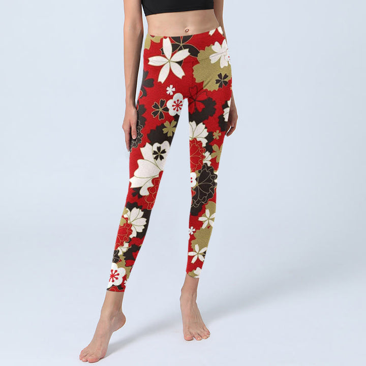 Leggings de yoga para mujer con estampado de pétalos de flor de cerezo y Buddha Stones - image 5
