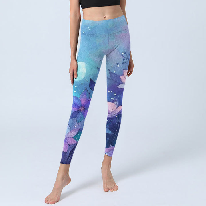 Leggings de yoga para mujer con estampado de flores de loto, luna y Buddha Stones - image 6