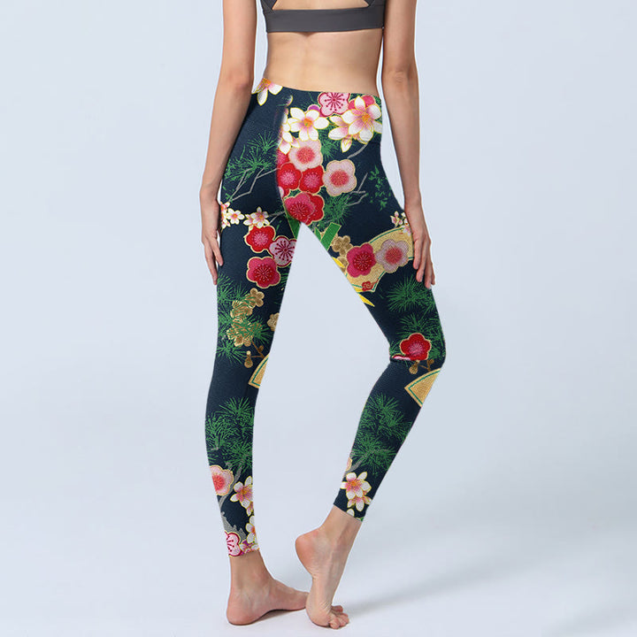 Leggings de yoga para mujer con estampado de Buddha Stones, flores de cerezo y bambú y pino - image 4