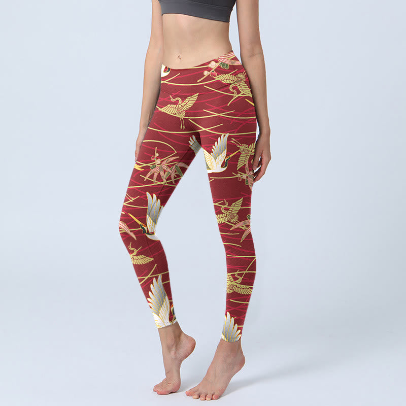 Leggings de yoga para mujer con estampado de grullas voladoras, ramas esbeltas y Buddha Stones - Ladrillo refractario - US18，UK/AU22，EU50 (4XL) - image 1