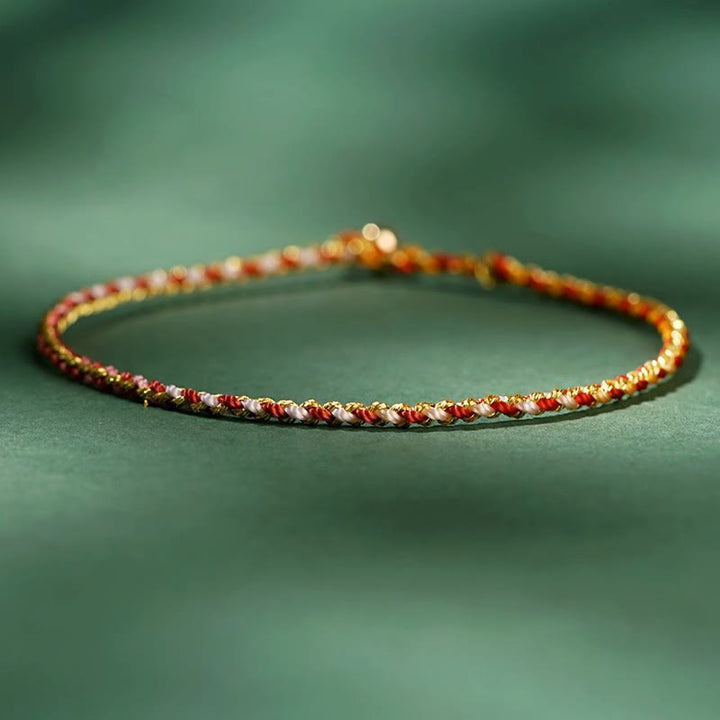 Pulsera trenzada extrafina con cuentas de moneda de la suerte y cuerda colorida de Buddha Stones - Rojo - Cuerda desnuda - 20 cm - image 8