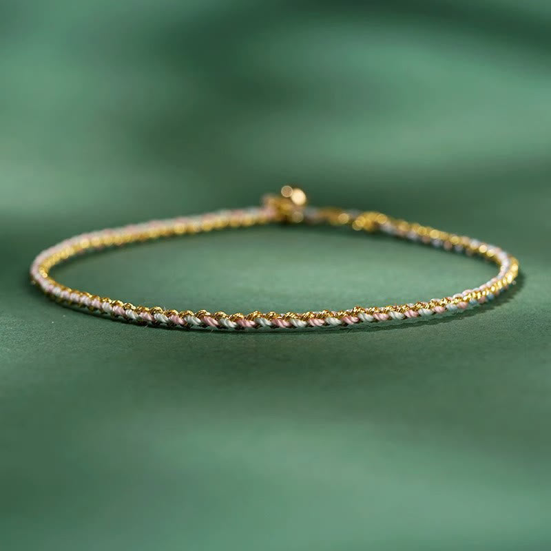 Pulsera trenzada extrafina con cuentas de moneda de la suerte y cuerda colorida de Buddha Stones - rosa claro - Cuerda desnuda - 20 cm - image 12