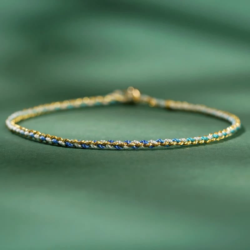 Pulsera trenzada extrafina con cuentas de moneda de la suerte y cuerda colorida de Buddha Stones - Azul - Cuerda desnuda - 20 cm - image 15