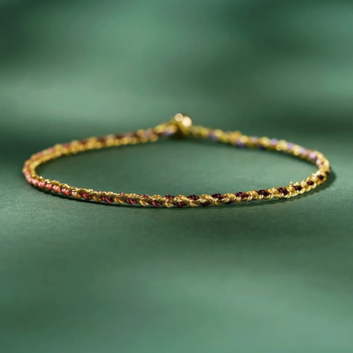 Pulsera trenzada extrafina con cuentas de moneda de la suerte y cuerda colorida de Buddha Stones - Amarillo - Cuerda desnuda - 20 cm - image 21